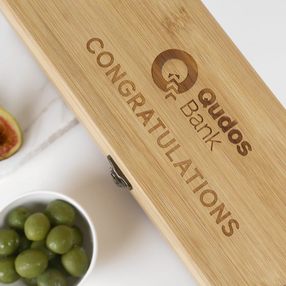 Custom Engraved Company Logo Natural Stain Bamboo Wine Box with Tool Set Client Gift