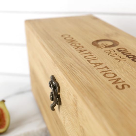 Custom Artwork Engraved Corporate Logo Bamboo Wine Box Client and Corporate Gift