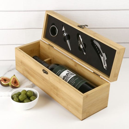 Customised Engraved Corporate Logo Bamboo Wine Box with Tool Set