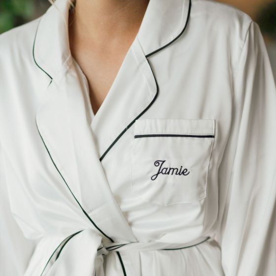 Custom Embroidered Name and Title White Bridesmaid Bridal Party Bride Satin Robe