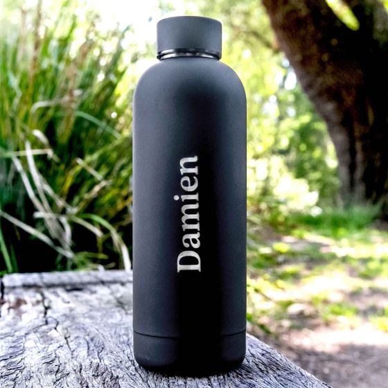 Personalised Name Grey 500ml Stainless Steel Sports Drink Water Bottle Back to School
