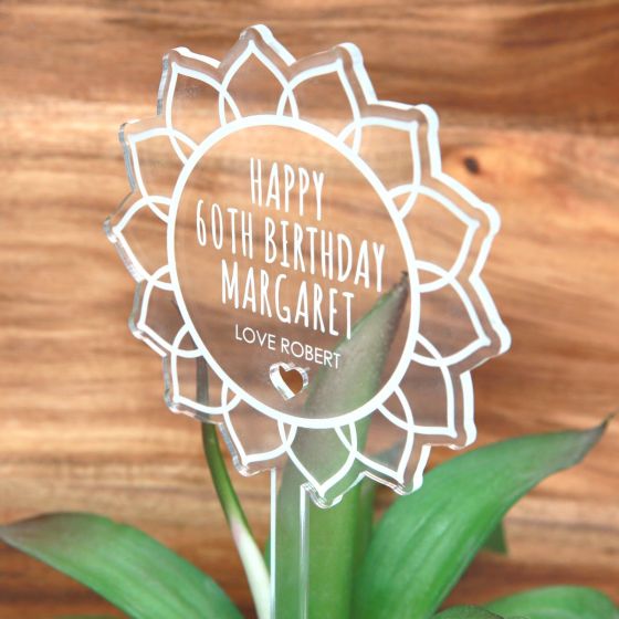 Engraved Birthday Clear Acrylic Planter Stick