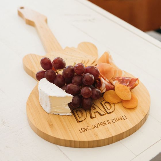 Custom Engraved Name Dad Guitar Wooden Cheese Serving Board