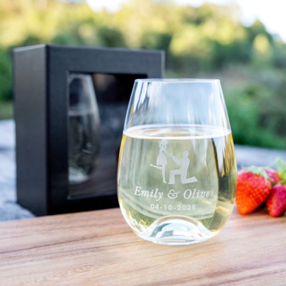 Custom Designed Engraved Anniversary Stemless wine Glass Present