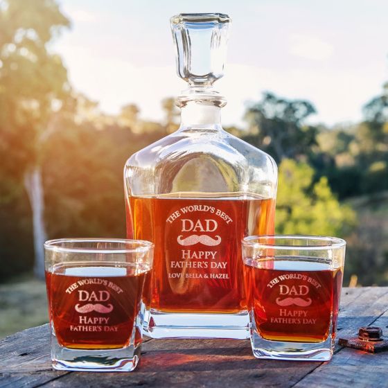 Personalised Engraved Premium Father's Day Decanter and twin scotch glass set Present