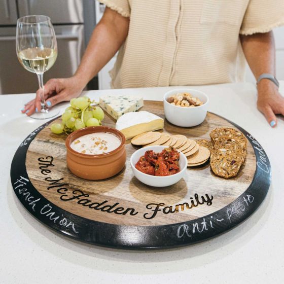Custom Artwork Engraved Wooden Round Lazy Susan with Chalkboard Rim Mother's Day Gift