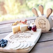 customised laser engraved matching cheese and knife bride & groom wedding set