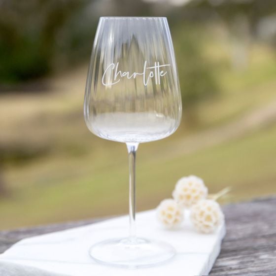 Customised Engraved Name Christmas Ribbed Wine Glass