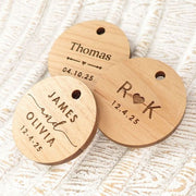 Personalised Engraved Wooden round Circle Wedding favour Gift Tags