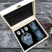 Custom Artwork Engraved Name Initials Monogrammed Skull whiskey decanter & Scotch Glasses