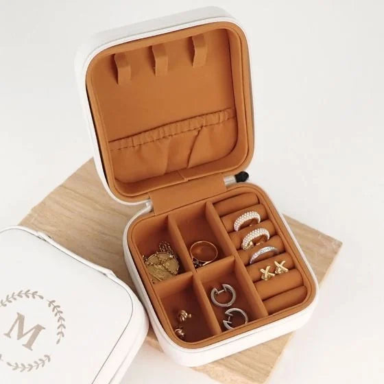 Engraved Customised White Leatherette Travel Jewellery Case