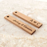 Customised engraved with wedding details rectangle wooden favour gift tag