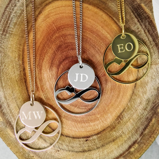 Personalised Engraved Heart Infinity Necklace with Engraved Initial Pendant Mother's Day Present