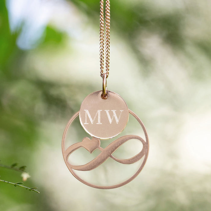Custom Designed Engraved Monogrammed Rose Gold Heart Infinity Necklace with Engraved Initial Pendant Christmas Gift
