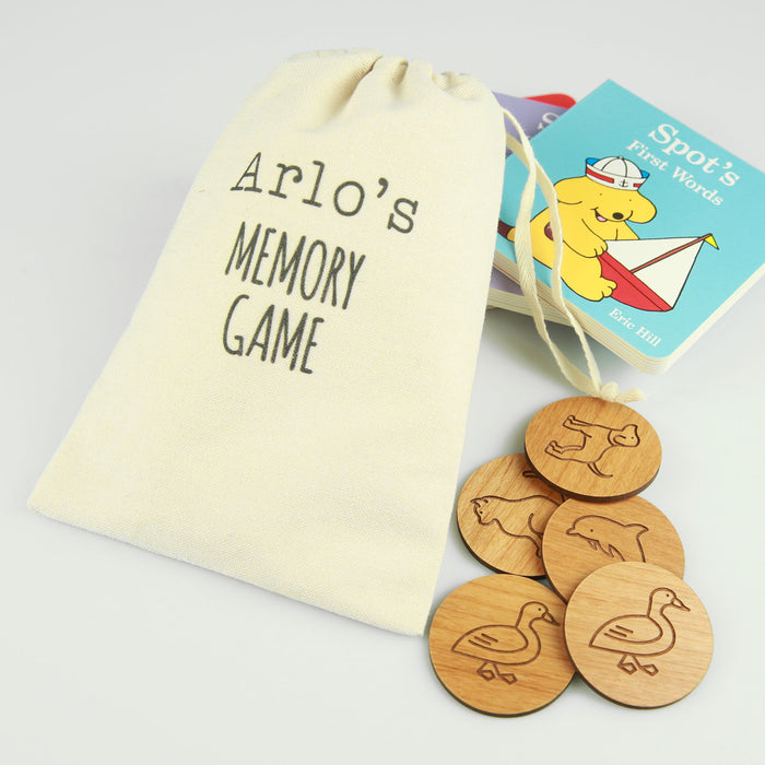 Personalised Engraved Wooden Animal Memory Game children present