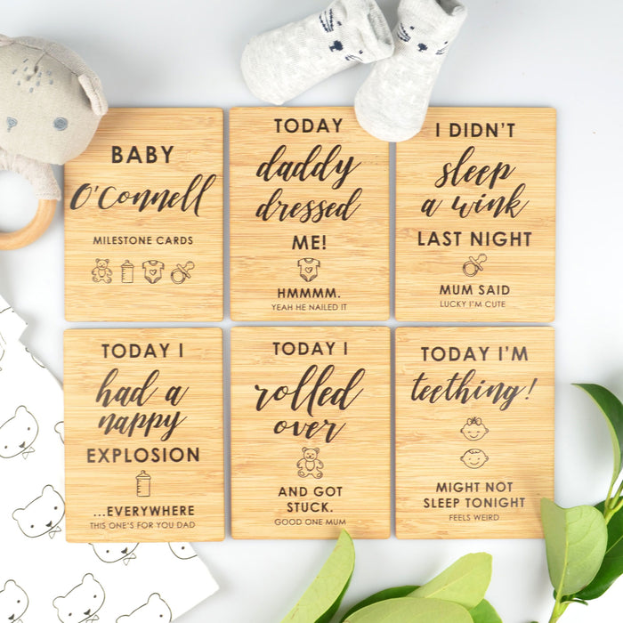 Personalised Engraved Funny Baby Milestone Cards Present