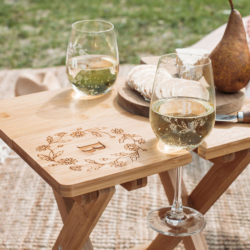 Personalised Engraved Wooden Collapsible Picnic Table and Matching Twin Wine Set Mother's Day Present
