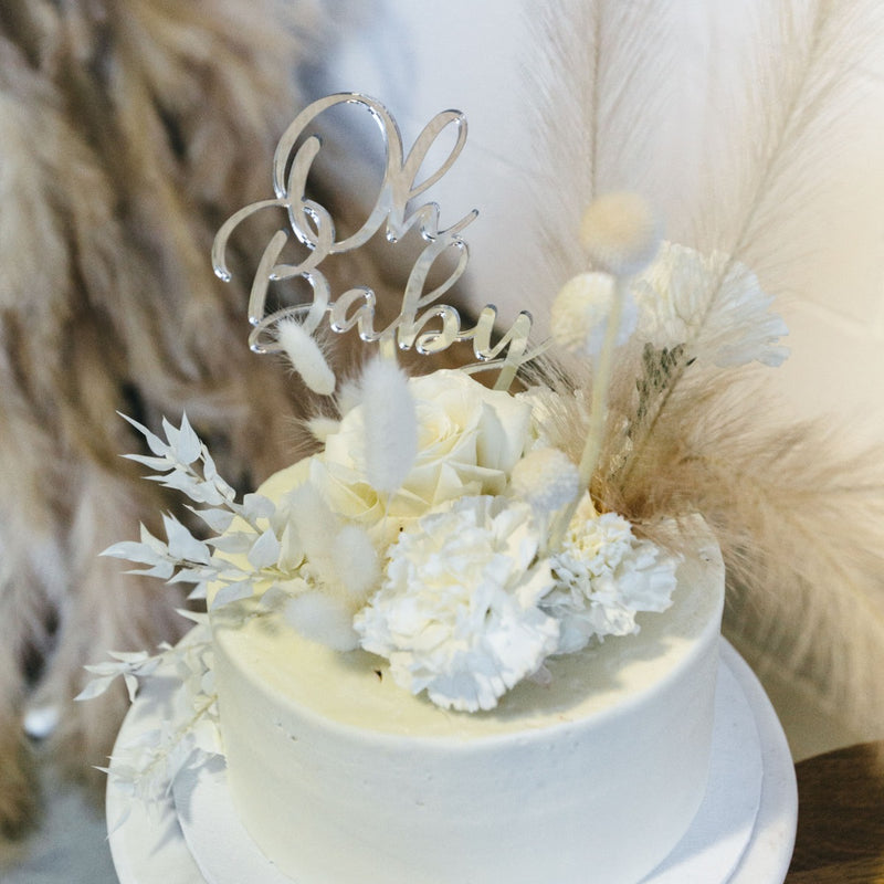 Laser Cut "Oh Baby" Silver Baby Shower, Christening, Baptism, Naming Day and Cake Topper