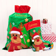 Personalised Gold Embroidered Name Reindeer Santa Sack