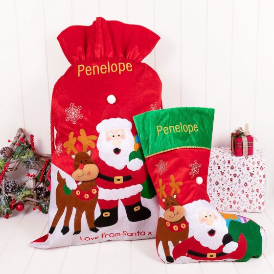 Personalised Santa Sack and Stocking Christmas Set Personalised Favours