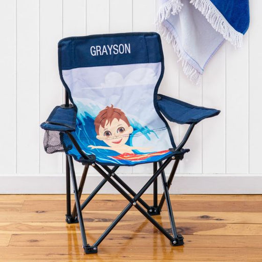 Personalised White Embroidered Blue Surfer Camp Chair