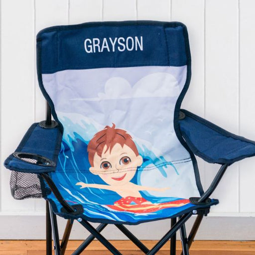 Customised Embroidered Name Child Small Blue Surfer Beach Chair