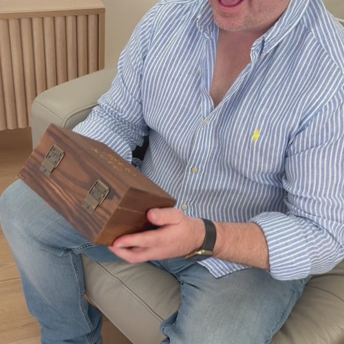 Personalised whiskey glass and whiskey stones gift set in engraved wooden box for Dad or Grandad