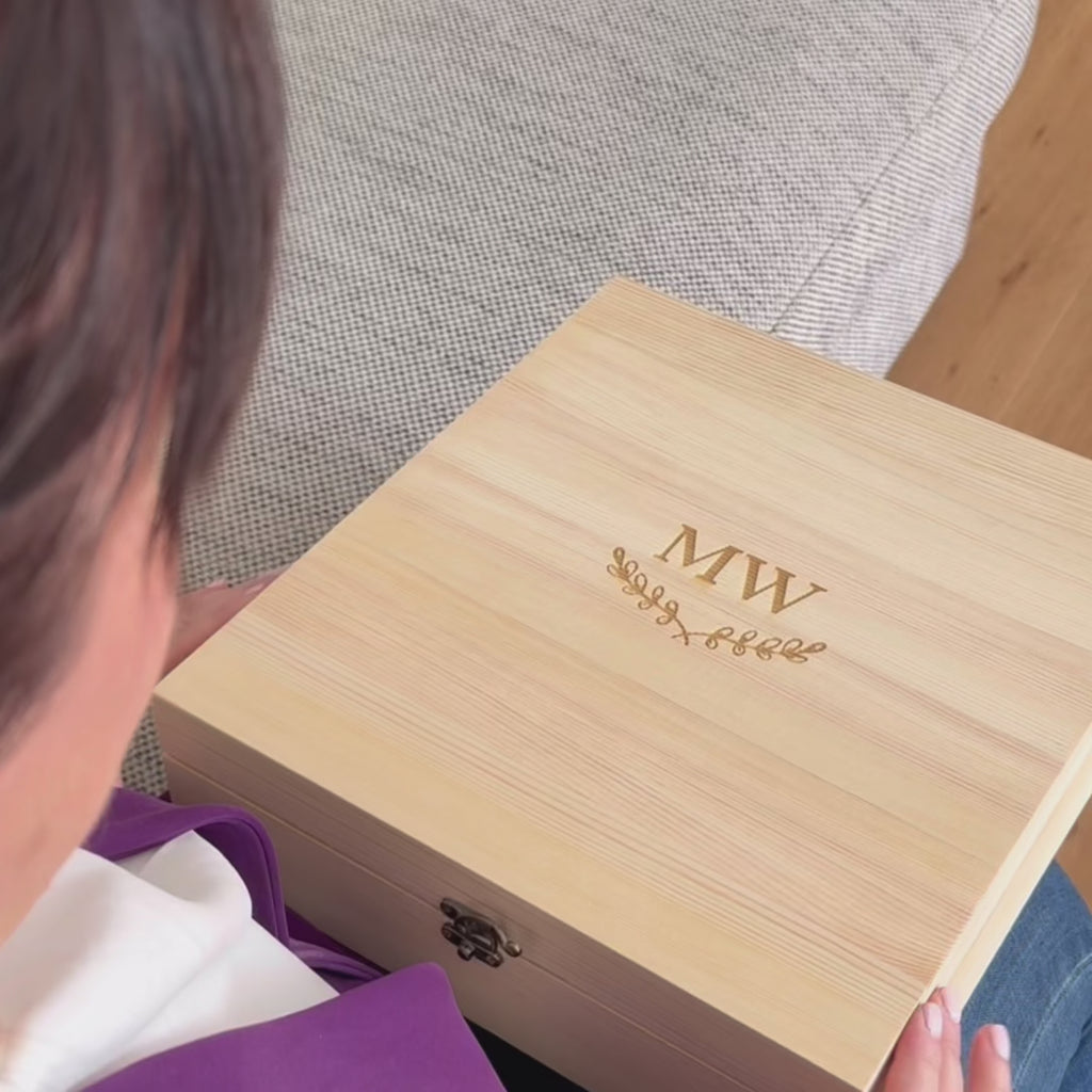 Engraved Wooden Gift Boxed 360ml Wine Glass Set