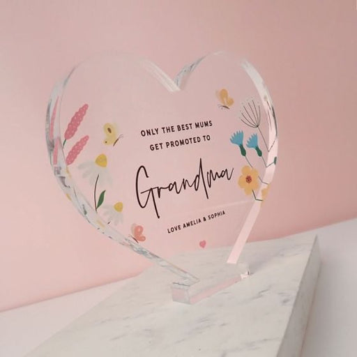 Personalised Full Colour Printed Mother's Day Heart Shape Clear Acrylic Plaque Present