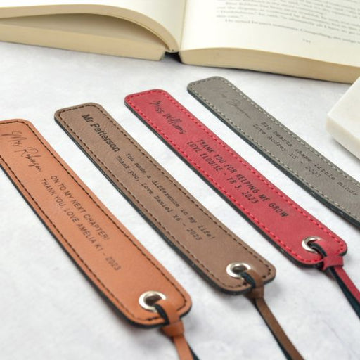 Customised Engraved Leatherette Grey, Brown & Red Christmas Teacher Bookmarks gift present