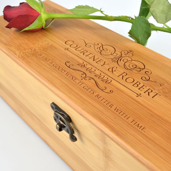 Engraved Bamboo Wine Box Wedding Gift