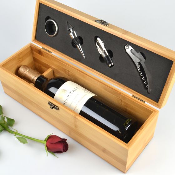 Bamboo Wine Box Personalised with Red Wine