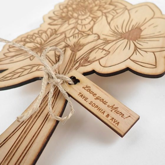 Custom Engraved Name Wooden Flowers With Matching Wooden Gift Tag Mother's Day Gift.