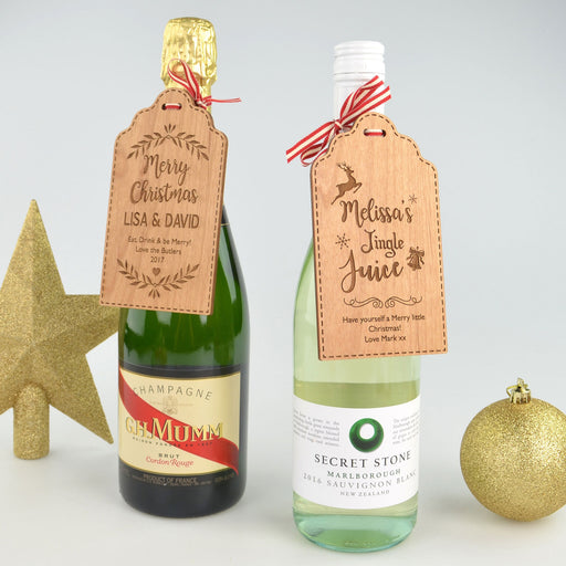 Custom Designed Engraved Christmas Wooden Wine Bottle Gift Tag