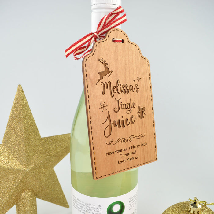 Personalised Engraved Jingle Juice Christmas Wooden Wine Bottle Tag Present
