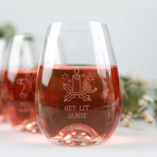 Custom Artwork Engraved Get Lit Christmas 460ml Stemless Wine Glasses