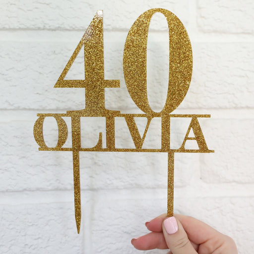 Personalised Laser Cut Glitter Gold 40th Birthday Cake Topper
