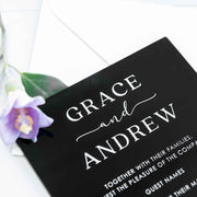Custom Designed Engraved Black Acrylic Wedding Invitation 5x7