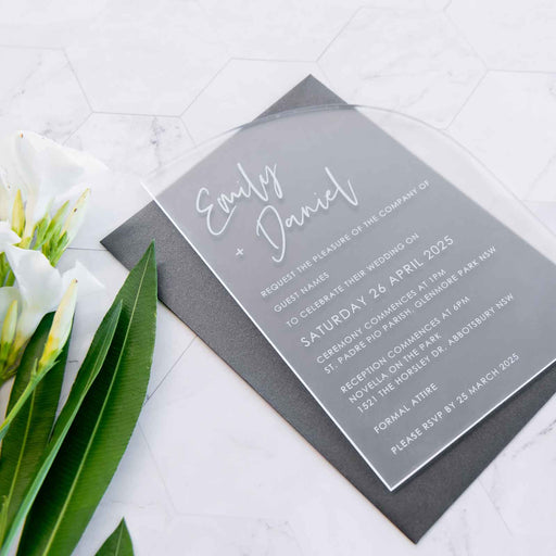Personalised Engraved Arch Clear 5x7 Wedding Invitation