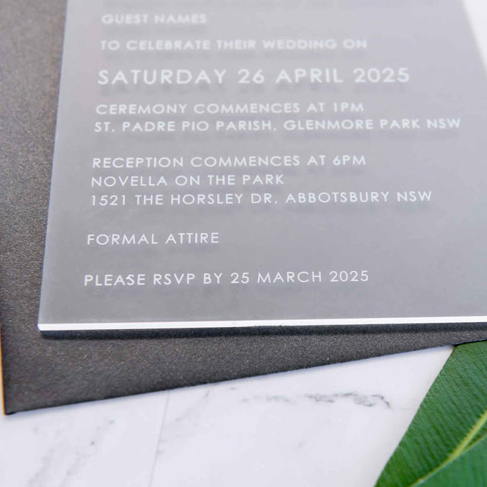 Custom Artwork Engraved 5x7 Semi Arch Acrylic Frosted Wedding Invitations