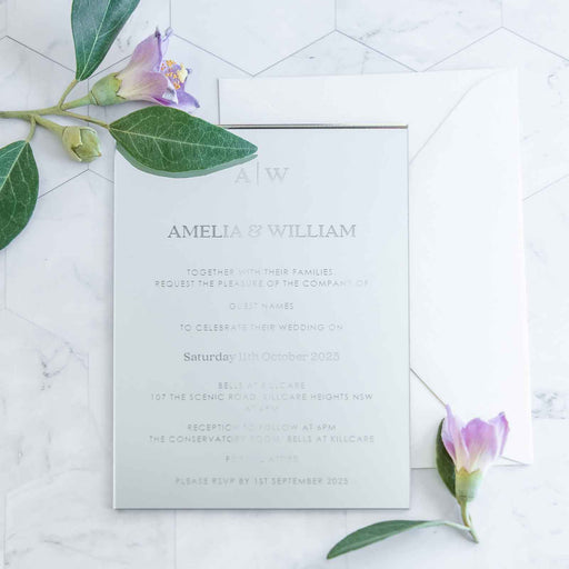 Personalised Engraved Mirror Silver Acrylic Wedding Invitations