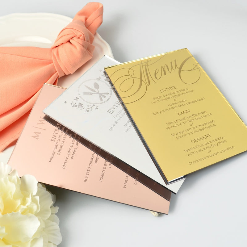 Engraved 5x7 Mirror Acrylic Wedding Menus