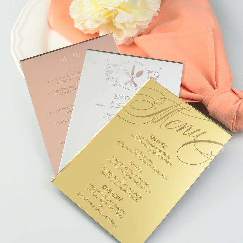Engraved 5x7 Mirror Acrylic Wedding Menus