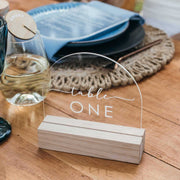 Personalised Engraved Wedding Reception Table Number with wooden Base
