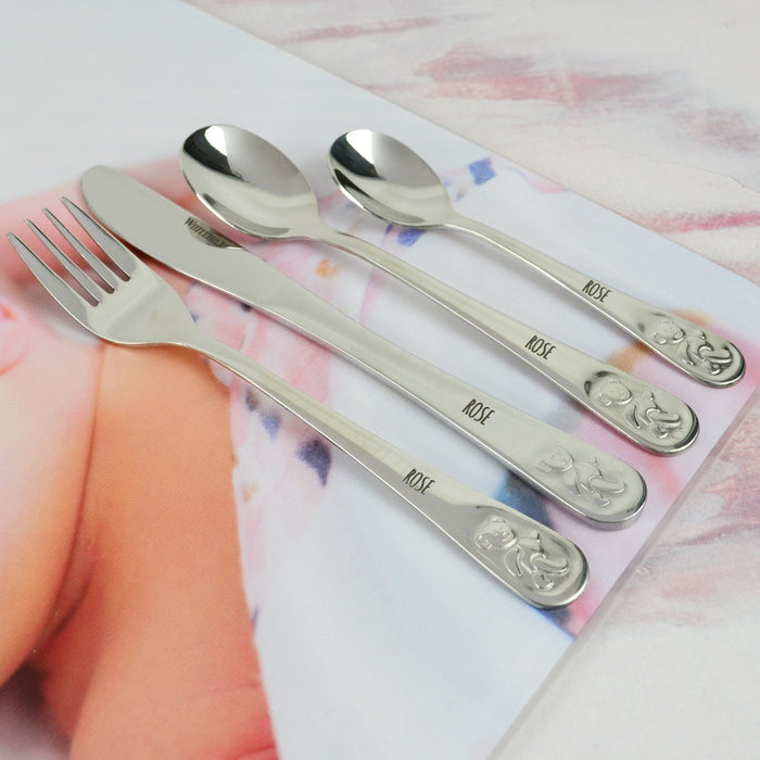 Personalised Engraved Bear Embossed Baby Cutlery Set