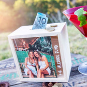Custom Artwork Photo Printed Alcohol Fund Wooden Money Box Kris Kringle Present
