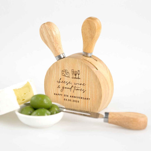 Customised Engraved Anniversary Cheese Knife Block Set