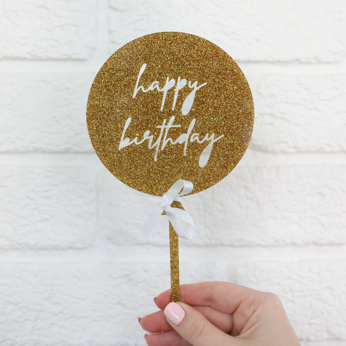 Birthday Balloon Glitter Acrylic Cake Topper with Ribbon