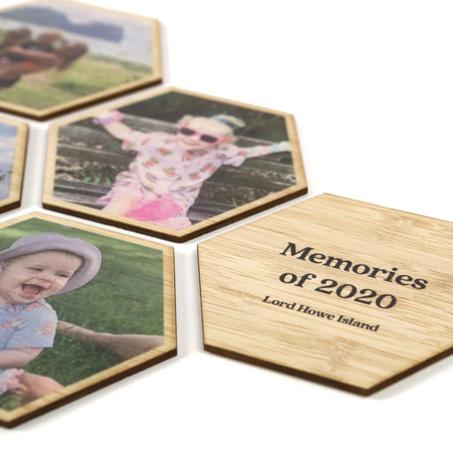 Personalised Magnetic Hexagon Shaped Bamboo Photo Prints Set of 6 Mother's Day Present