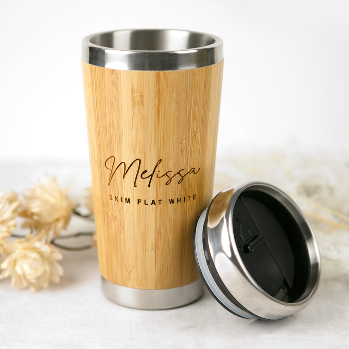 Customised Engraved Christmas Named Bamboo Travel Mug Present